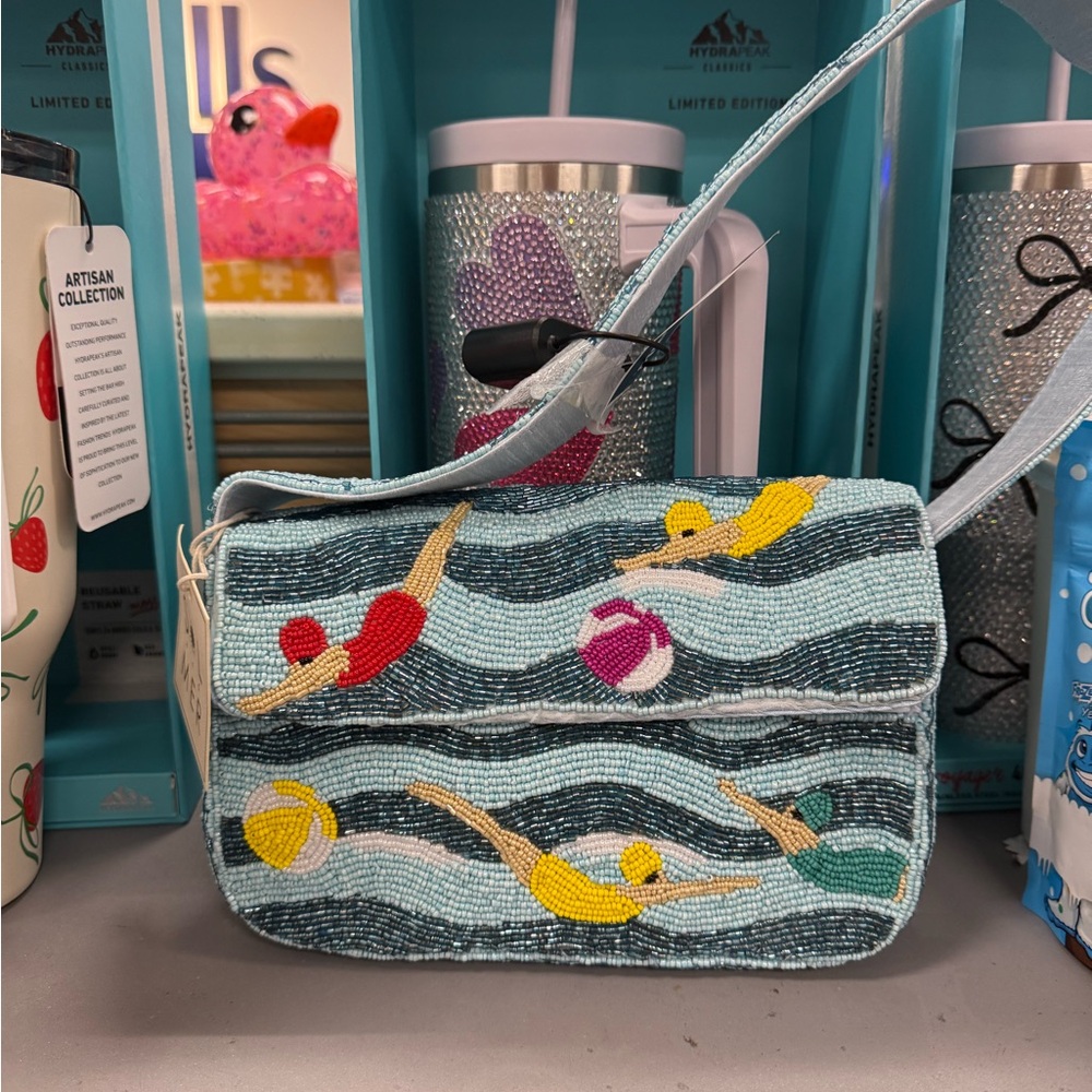 Swimmer beaded bag